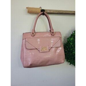 Anne Klein Handbag Faux Leather Double Handles Embossed Pink Croc Purse